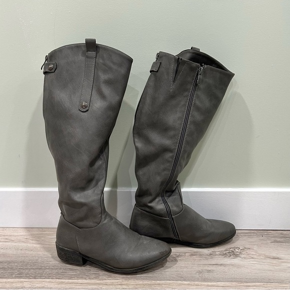 Dream Pairs Tall Riding Gray Faux Leather Fur Lined Boots Full Zip Up Size 8 - Picture 5 of 11